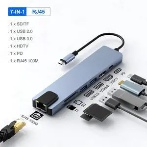 7 in 1 Type C Docking Station with Sd TF Card Reader Ethernet PD Ports USB 3.0 and Ports USB 3.0 2.0 for Type-C Laptop 7 in 1 Type C Docking Station with Sd TF Card Reader Ethernet PD Ports USB 3.0 and Ports USB 3.0 2.0 for Type-C Laptop