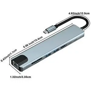 8 in1 USB C Hub Type C Splitter 4K Docking Station Laptop Adapter For Type-C Laptop Type-C Phone RJ45 Video Output Computer 8 in1 USB C Hub Type C Splitter 4K Docking Station Laptop Adapter For Type-C Laptop Type-C Phone RJ45 Video Output Computer