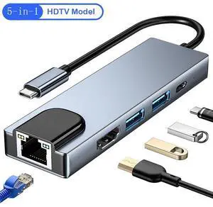 Type-C To 5Ports Docking Station Video Output 4K/RJ45 100M Splitter USB 3.0 5Gbps High Speed USB C 5 in 1 HUB Adapter For Laptop Type-C Laptop Type-C To 5Ports Docking Station Video Output 4K/RJ45 100M Splitter USB 3.0 5Gbps High Speed USB C 5 in 1 HUB Adapter For Laptop Type-C Laptop