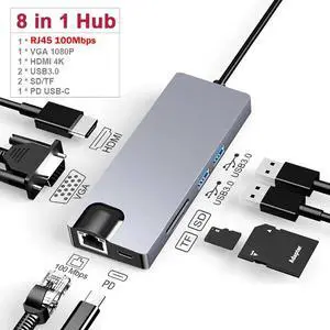 Gigabit Ethernet USB C HUB VGA Video Output Dual Video Docking Station Type C to Video Output PD100W SD TF Card Reader for PC Type-C Laptop Gigabit Ethernet USB C HUB VGA Video Output Dual Video Docking Station Type C to Video Output PD100W SD TF Card Reader for PC Type-C Laptop