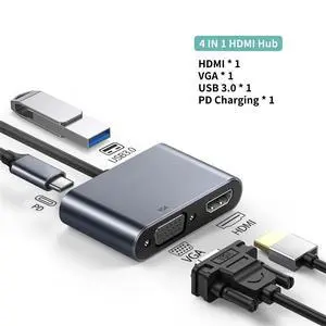 Type C HUB Docking Station 4 in 1 USB C to Video Output Adapter USB3.0 PD Fast Charging Type C Converter for Type-C Laptop Type C HUB Docking Station 4 in 1 USB C to Video Output Adapter USB3.0 PD Fast Charging Type C Converter for Type-C Laptop