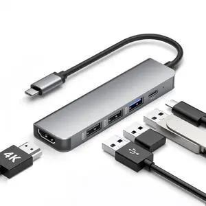 USB Hub USB C 3.0 Hub 5Ports Docking Station Type C Hub 4K30Hz Video Output USB 3.0 Adapter For Type-C Laptop Type-C Phone USB Hub USB C 3.0 Hub 5Ports Docking Station Type C Hub 4K30Hz Video Output USB 3.0 Adapter For Type-C Laptop Type-C Phone