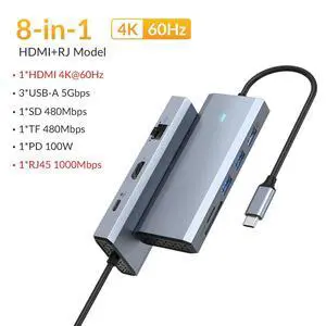 Type C USB 3.0 HUB 10 in 1 Docking Station Multiport Adapter with Video Output 4K@60Hz PD100W Gigabit Ethernet SD/TF Card Reader Type C USB 3.0 HUB 10 in 1 Docking Station Multiport Adapter with Video Output 4K@60Hz PD100W Gigabit Ethernet SD/TF Card Reader