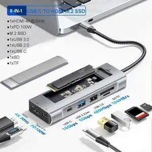 12-in-1 M.2 SSD Enclosure Hub USB C Docking Station USB HUB TYPE C to Video Output Adapter 4K60Hz 1000Mbps PD100W USB3.0 For Type-C Laptop 12-in-1 M.2 SSD Enclosure Hub USB C Docking Station USB HUB TYPE C to Video Output Adapter 4K60Hz 1000Mbps PD100W USB3.0 For Type-C Laptop