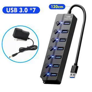 4 Port 7 Port USB Hub USB3.0 Expander Docking Station Splitter With Power Adapter With Switch For Laptop PC Multi-Device 4 Port 7 Port USB Hub USB3.0 Expander Docking Station Splitter With Power Adapter With Switch For Laptop PC Multi-Device