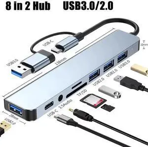 Type-C HUB 8 in 2 USB With Splitter Card Reader USB-C Port USB 3.0 / 2.0 SD/TF Splitter Card Reader Docking Station for Type-C Laptop Type-C HUB 8 in 2 USB With Splitter Card Reader USB-C Port USB 3.0 / 2.0 SD/TF Splitter Card Reader Docking Station for Type-C Laptop