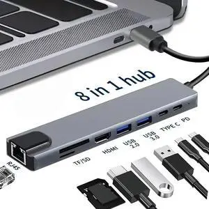 USB C HUB 8 in 1 Type C Adapter with 4K Video Output 87W PD USB Docking Station RJ45 for Phone Type-C Laptop Laptop Pad Card Reader USB C HUB 8 in 1 Type C Adapter with 4K Video Output 87W PD USB Docking Station RJ45 for Phone Type-C Laptop Laptop Pad Card Reader