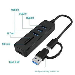 6-in-2 USB 3.0 HUB USB C Docking Station USB Splitter 5Gbps High Speed OTG Adapter SD TF Slot for PC Laptop Type-C Laptop 6-in-2 USB 3.0 HUB USB C Docking Station USB Splitter 5Gbps High Speed OTG Adapter SD TF Slot for PC Laptop Type-C Laptop