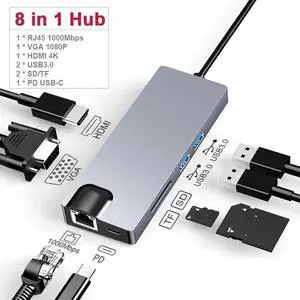 USB 3.0 HUB 11 In 1 Type-C Docking Station 1000Mbps Network Adapter PD VGA Video Output AUX SD TF USB C Splitter For Laptop PC USB 3.0 HUB 11 In 1 Type-C Docking Station 1000Mbps Network Adapter PD VGA Video Output AUX SD TF USB C Splitter For Laptop PC