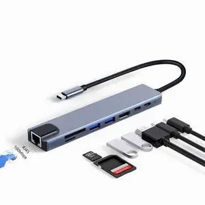 8 in 1 USB C Docking Station Hub 3 0 Type A Concentrator 4K Video Output RJ45 SD TF Card Reader Laptop Dock for Type-C Laptop 8 in 1 USB C Docking Station Hub 3 0 Type A Concentrator 4K Video Output RJ45 SD TF Card Reader Laptop Dock for Type-C Laptop