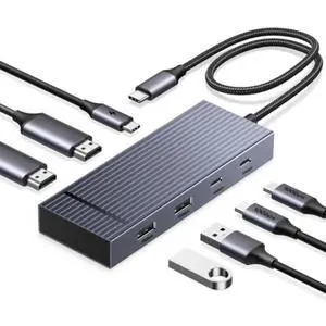 7-in-1 Docking Station Dual Monitor, USB C Hub Dual 4K@60Hz Video Output Display, 10Gbps USB-A/C Data Ports, 100W PD, Aluminum 7-in-1 Docking Station Dual Monitor, USB C Hub Dual 4K@60Hz Video Output Display, 10Gbps USB-A/C Data Ports, 100W PD, Aluminum