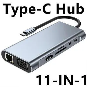 11-In-1 USB C HUB Docking Station 4K Type C to Video Output HUB Adapter USB-C to VGA RJ45 PD 100W USB Hub For PC Computer Accessories 11-In-1 USB C HUB Docking Station 4K Type C to Video Output HUB Adapter USB-C to VGA RJ45 PD 100W USB Hub For PC Computer Accessories