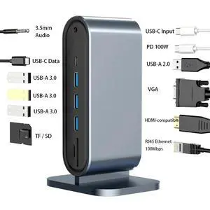 15 in 1 USB-C Docking Station 4K HD Vertical Hub with Triple Monitor RJ45 1000M USB 3.0/2.0 PD SD/TF Audio 3.5 for Type-C Laptop 15 in 1 USB-C Docking Station 4K HD Vertical Hub with Triple Monitor RJ45 1000M USB 3.0/2.0 PD SD/TF Audio 3.5 for Type-C Laptop