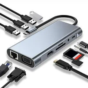 USB C 11 in 1 Docking Station with 4K UHD+VGA+PD+USB+RJ45 Ethernet+SD/TF Card Reader+3.5mm AUX Compatible with Type-C Laptop USB C 11 in 1 Docking Station with 4K UHD+VGA+PD+USB+RJ45 Ethernet+SD/TF Card Reader+3.5mm AUX Compatible with Type-C Laptop