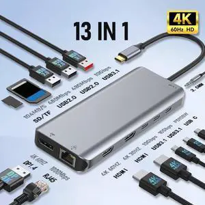 USB C HUB PD100W Docking Station 4K 60Hz Type C to Video Output DP 3 USB 3.1 Gigabit Ethernet for Type-C Laptop USB Hub USB C HUB PD100W Docking Station 4K 60Hz Type C to Video Output DP 3 USB 3.1 Gigabit Ethernet for Type-C Laptop USB Hub