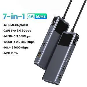 7-in-1 USB HUB Type-C to 4K60Hz Video Output USB3.0 5Gbps RJ45 1000Mbps for Type-C Laptop Laptop Accessories Docking Station 7-in-1 USB HUB Type-C to 4K60Hz Video Output USB3.0 5Gbps RJ45 1000Mbps for Type-C Laptop Laptop Accessories Docking Station