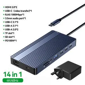 14 in 1 USB-C Docking Station Triple Display 4K60Hz Video Output DP PD100W 10Gbps Hub for Type-C Laptop Laptop Workstation Setup 14 in 1 USB-C Docking Station Triple Display 4K60Hz Video Output DP PD100W 10Gbps Hub for Type-C Laptop Laptop Workstation Setup