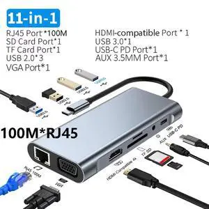 USB C Hub Triple Display Dual Monitor Adapter Laptop Hub USB C to 2 Video Output 4K VGA Ethernet 100W PD 4USB Audio for Type-C Laptop OTG USB C Hub Triple Display Dual Monitor Adapter Laptop Hub USB C to 2 Video Output 4K VGA Ethernet 100W PD 4USB Audio for Type-C Laptop OTG