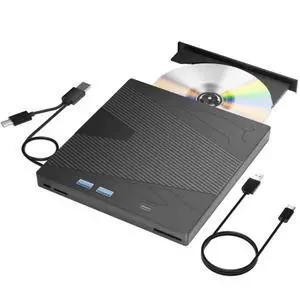 7-in-1 External CD/DVD Drive USB 3.0 & Type-C DVD Player Portable CD DVD RW Burner Compatible with Windows XP/7/8/10 Linux MacOS 7-in-1 External CD/DVD Drive USB 3.0 & Type-C DVD Player Portable CD DVD RW Burner Compatible with Windows XP/7/8/10 Linux MacOS