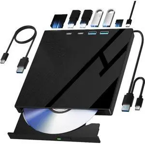 7 in 1 External Blu Ray Drive Support 100G Disc, Portable BD DVD CD -/+RW Player Burner Bluray CD Reader with SD/TF Card Slot 7 in 1 External Blu Ray Drive Support 100G Disc, Portable BD DVD CD -/+RW Player Burner Bluray CD Reader with SD/TF Card Slot