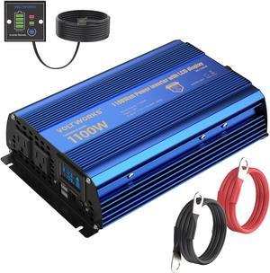 Power Inverter 1100 watt DC 12V to AC 120V Modified Sine Wave 1000w Inverter with LCD Display Remote Control 2AC Outlets Dual 2.4A USB Ports for Car RV Truck Boat by VOLTWORKS
