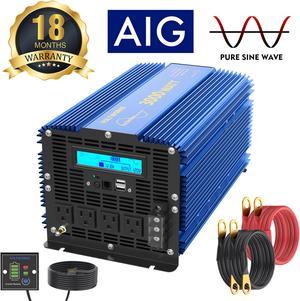3000 Watt Pure Sine Wave Power Inverter 3000w 12V DC to 110V 120V AC with Remote Controller & LCD Display 4 AC Outlets Dual 2.4A USB Ports and 1 AC Terminal Block by VOLTWORKS