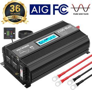 Pure Sine Wave 2500 Watt Car Power Inverter 2500w Converter DC 12V to 110V-120V AC with LCD Display 2 AC Outlets 2x2.4A USB Ports 1 AC Terminal Block Remote Control[3 Years Warranty] by VOLTWORKS