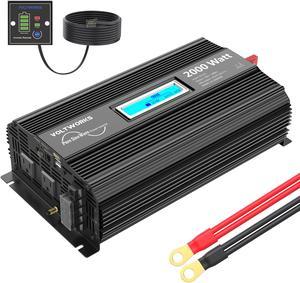Pure Sine Wave 2000Watt Car Power Inverter Converter DC 12V to 120V AC with 2 AC Outlets 2x2.4A USB Ports 1 AC Terminal Block Remote Control and LCD Display[3 Years Warranty] by VOLTWORKS