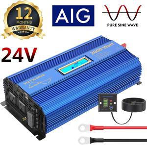 VOLTWORKS 24 Volt 2000W Pure Sine Wave Power Inverter DC 24V to AC 110V 120V and Hardwire Block with LCD display Remote Controller and Battery Cables DUAL 2.4A USB for Charging RV Van Truck Boat