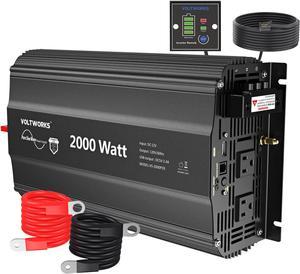 Power Inverter 2000Watt Pure Sine Wave Inverter DC 12v to AC 110V-120V with Remote Controller and 2.4A USB Port 2 AC Outlets and hardwire Terminal for Home RV Truck by VOLTWORKS