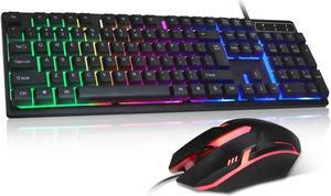 Computer Desktop Wired Gaming Keyboard & Mouse Kit Black w/ LED Colorful Light