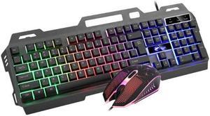 Computer Desktop Wired Gaming Keyboard & Mouse Kit Black w/ LED Colorful Light Large