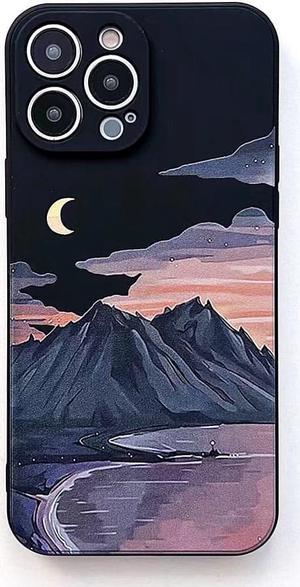 Magic Straight Side Peaks Lake Pattern Phone Case for iPhone 14 13 12 11 Pro Max XS XR 8 7 Plus