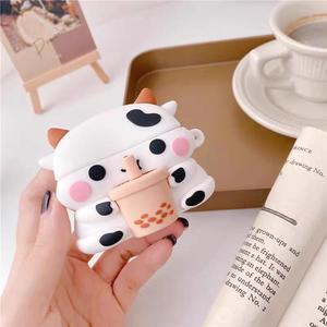 GazeKu Soft 3D Drinking Bubble Tea Cow Air Pods Case Cover with Clasp Compatible with AirPods 1 2 3 Pro( For AirPods Pro / Pro 2)