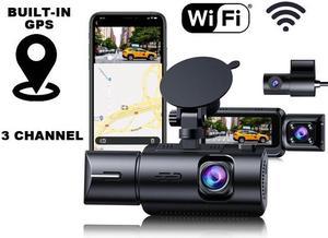 COOAU 3 Channel Dash Cam WiFi, 2.5K+1080P+1080P Front and Rear