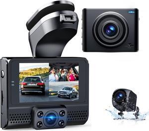 TOGUARD 3 Channel Dash Cam 1080P Front Inside Rear, car camera With GPS and IR Night vision, 2.45 inch IPS screen, Support WDR, 24H Parking Monitor,G-Sensor,Loop Recording