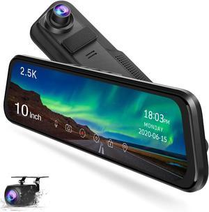 TOGUARD 2.5K Mirror Dash Cam 10" Touch Screen 2.5K + 1080P Dual Dash Camera for Cars Night Vision Waterproof Parking Assistant Rear View Camera