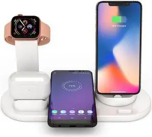 QI wireless charger, suitable for Qi fast wireless charging station of AirPods/Apple Watch series/iPhone 12/11/11 pro/11 Pro Max/XS/XS Max/XR/8/8 Plus/SE, 4 in 1 Charging Dock Wireless charging stand