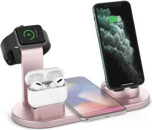 QI wireless charger, suitable for Qi fast wireless charging station of AirPods/Apple Watch series/iPhone 12/11/11 pro/11 Pro Max/XS/XS Max/XR/8/8 Plus/SE, 4 in 1 Charging Dock Wireless charging stand