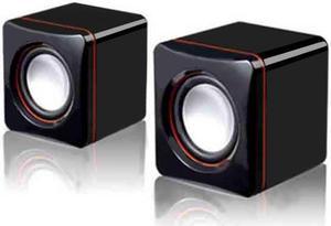 WEIHE USB Stereo Speaker System with 3.5 mm Audio Plugs to Connect to a Laptop, Notebook or Desktop Computer, Volume Controller, Black with Orange Highlights
