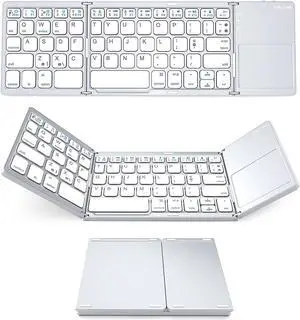 WEIHE foldable Bluetooth keyboard with independent touch area and ultra-thin full-size portable two-fold wireless keyboard suitable for IOS, Windows, Android phones and tablets White