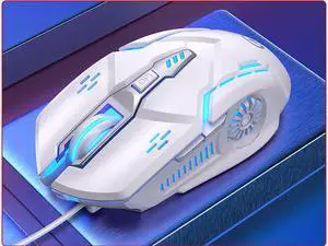 WEIHE gaming mouse, RGB backlight, 3200 dpi, 6 keys, ergonomic USB optical gaming mouse, desktop laptop wired mouse White