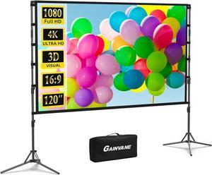 Projector Screen and Stand 120 inch Portable Projector Screen Indoor Outdoor Projection Screen 16:9 4K HD Wrinkle-Free Light-Weight Movie Screen with Carry Bag for Backyard Movie Night