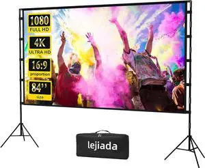 Upgraded 84 inch Projector Screen with Stand Portable Projection Screen 16:9 4K HD Projections Movies Screen with Carry Bag for Indoor Outdoor Home Theater Backyard Cinema Travel