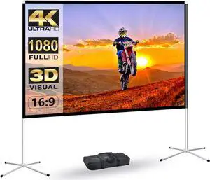 Portable Projector Screen 60inch Movie Projection Screen Indoor Projector Screen and Stand 16:9 Projector Screen 4K HD Wrinkle-Free Lightweight