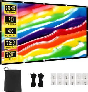 TOWOND Projector Screen 120 inch, Wrinkle-Free and Foldable Projection Screen 16:9 HD 4K Portable Movies Screen for Home Theater Outdoor Indoor Support Double Sided Projection