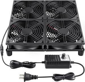 Wathai 120mm x 4 Router TV Box Fan 110v - 240v Big Airflow with Speed Control for DIY Gaming Consoles, Amplifiers, Xbox, Laptop Stand, Mining Machines Devices Cooling