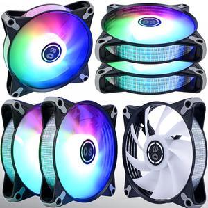DS RGB Fans 120mm 6 Pack Case Cooling LED Fans for White Black PC Case, CPU Cooler and Radiators System (DK Series)