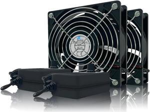 120mm Case Fan with Variable Speed Controller 3V to 12V, Axial Computer Fan with AC Plug 110V 120V 220V, Quiet Brushless USB Fan for PC Computer Cooling Biltong Box Cabinet Receiver Xbox DVR, 2 Pack