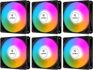 upHere 120mm Case Fan,6 Pack LED Cooling PC Fans,5V ARGB Addressable Motherboard SYNC/RC Controller, Colorful Cooler Speed Adjustable with Fan Control Hub,Black Edition